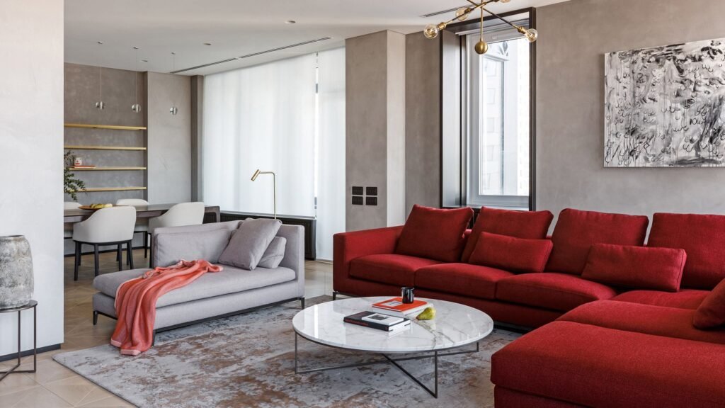 رنگ قرمز در دکوراسیون اتاق نشیمن